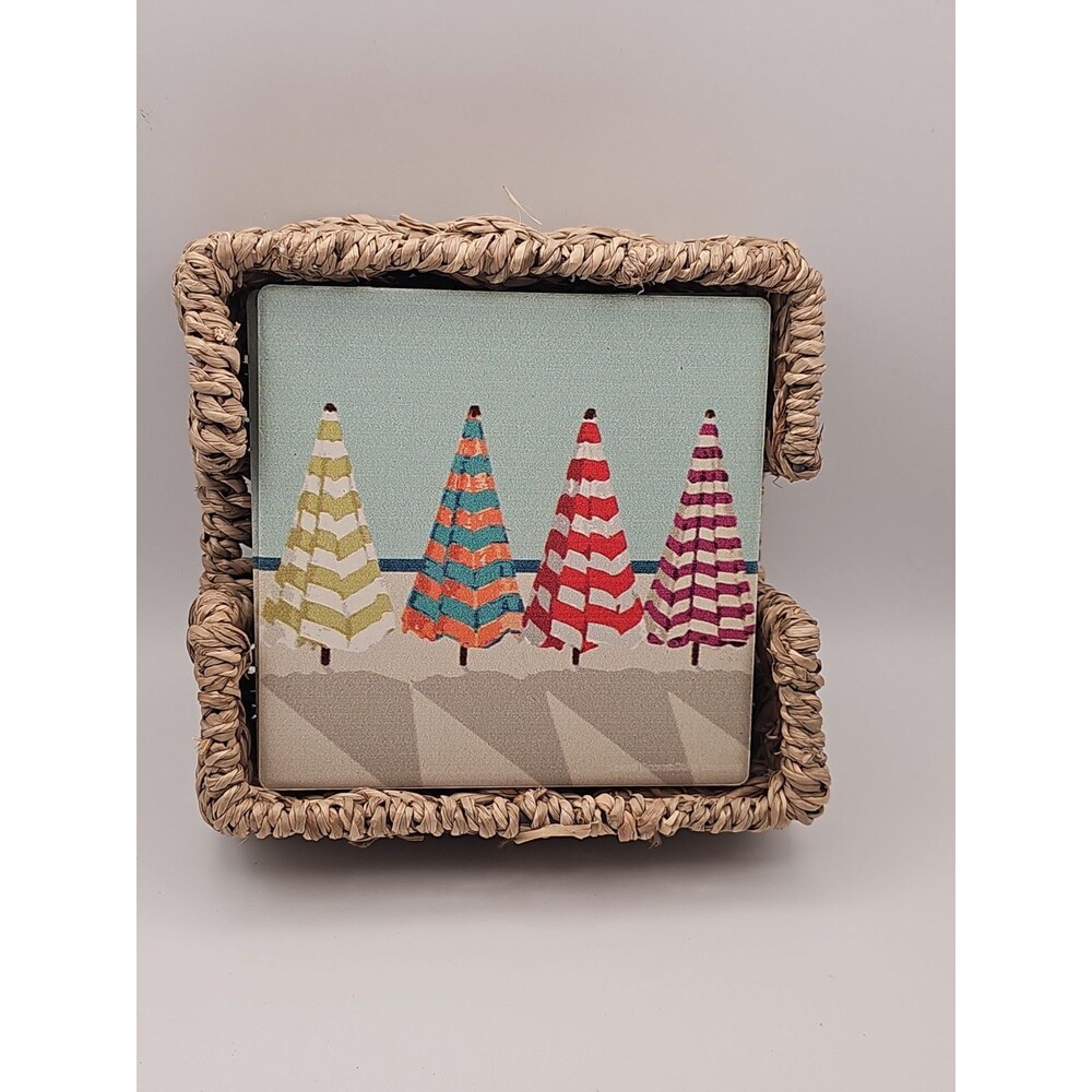 Coasters Set Of 4 Thirsty Stone Beach Umbrellas With Cork Backing Made In USA